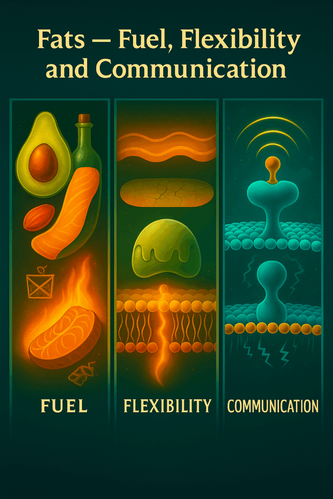 Illustration showing how dietary fats support cellular fuel flexibility and communication.